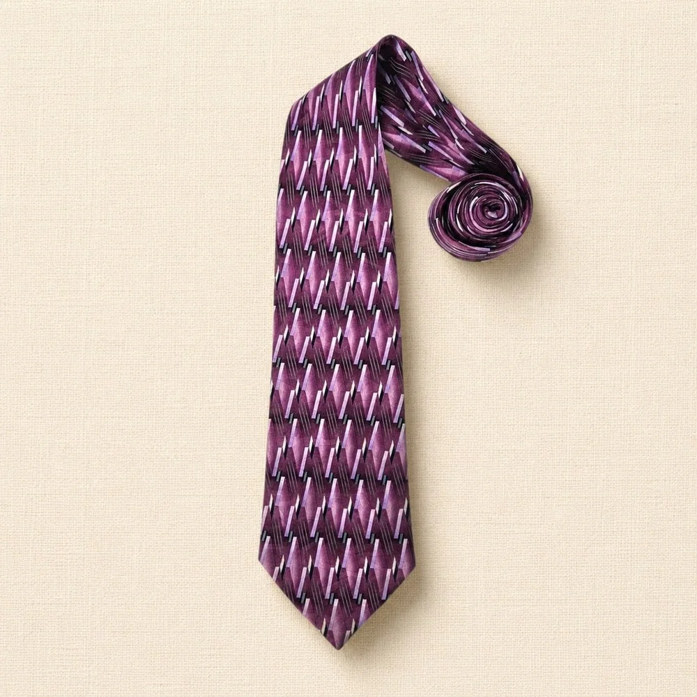Carlo DeVenezia Silk Necktie Geometric‎ Abstract Purple Retro Office OS